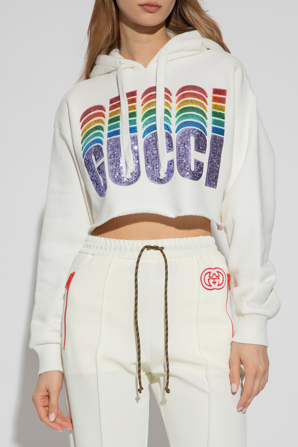 GUCCI FW21 Logo White Cropped hoodie Gucci SchaferandweinerShops Canada